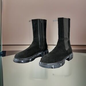 Free People Brooks Chelsea Boots Black Suede Lug Sole Mid Calf US 9-9.5 EU 40